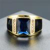Роскошные обручальные кольца с геометрическим синим камнем для женщин и мужчин, винтажное обручальное кольцо цвета желтого золота, мужские вечерние украшения