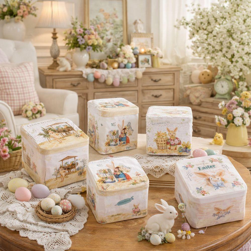 Metal Rabbits Candy Box with Lids Small Tin Can Multi-Purpose Easter Tinplate Box Home Party Decor