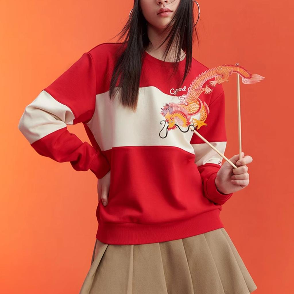 Fila Fusion Серия Dragon Fortune Color Block Вышитая Печатная Спортивная Американский Винтаж Свободный Пуловер Толстовка Женская толстовка T11W412208F-RD
