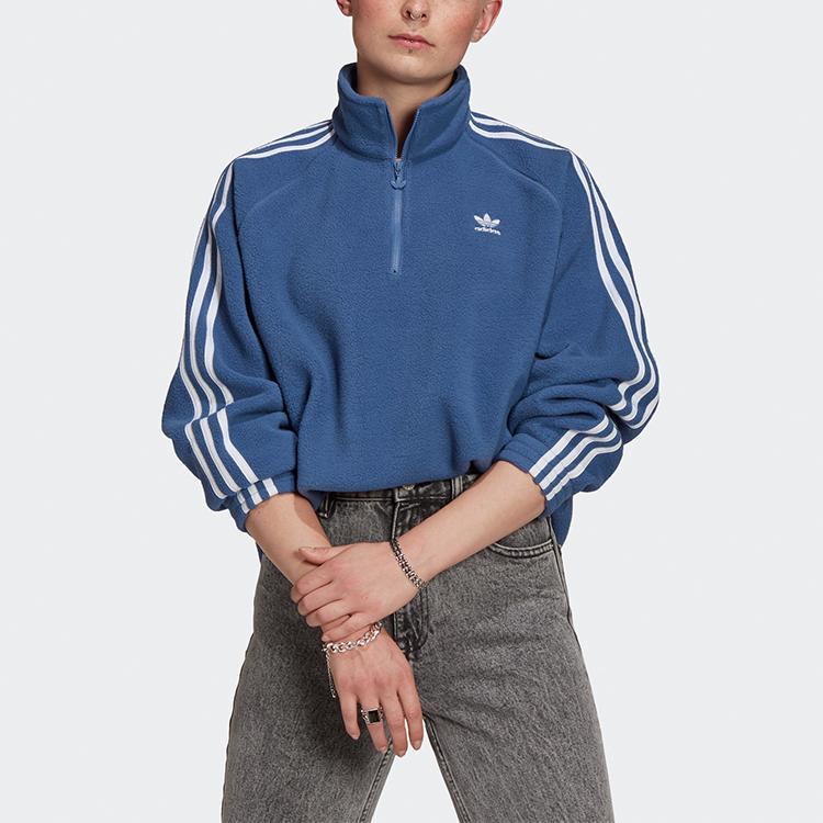 adidas Оригинальные флисовые толстовки Hz Женские Синие С воротником-стойкой Средняя Обычная H38867