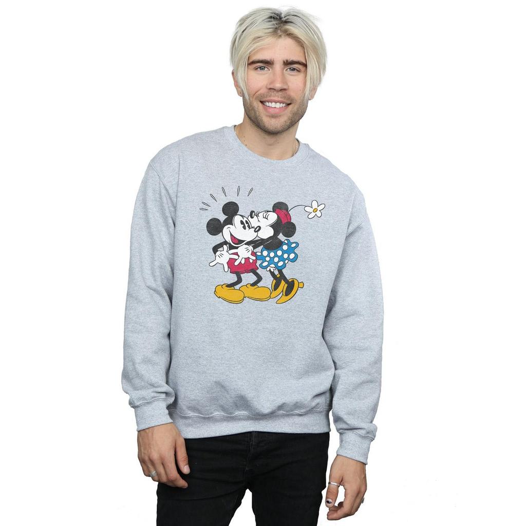 Disney Mens Mickey Mouse Mickey And Minnie Kiss Sweatshirt