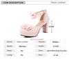 Fashion Spring Pearl Ankle Strap Women High Heels Mary Jane Pumps Party Wedding Cosplay White Pink Bow Princess High-heeled Lolita Shoes