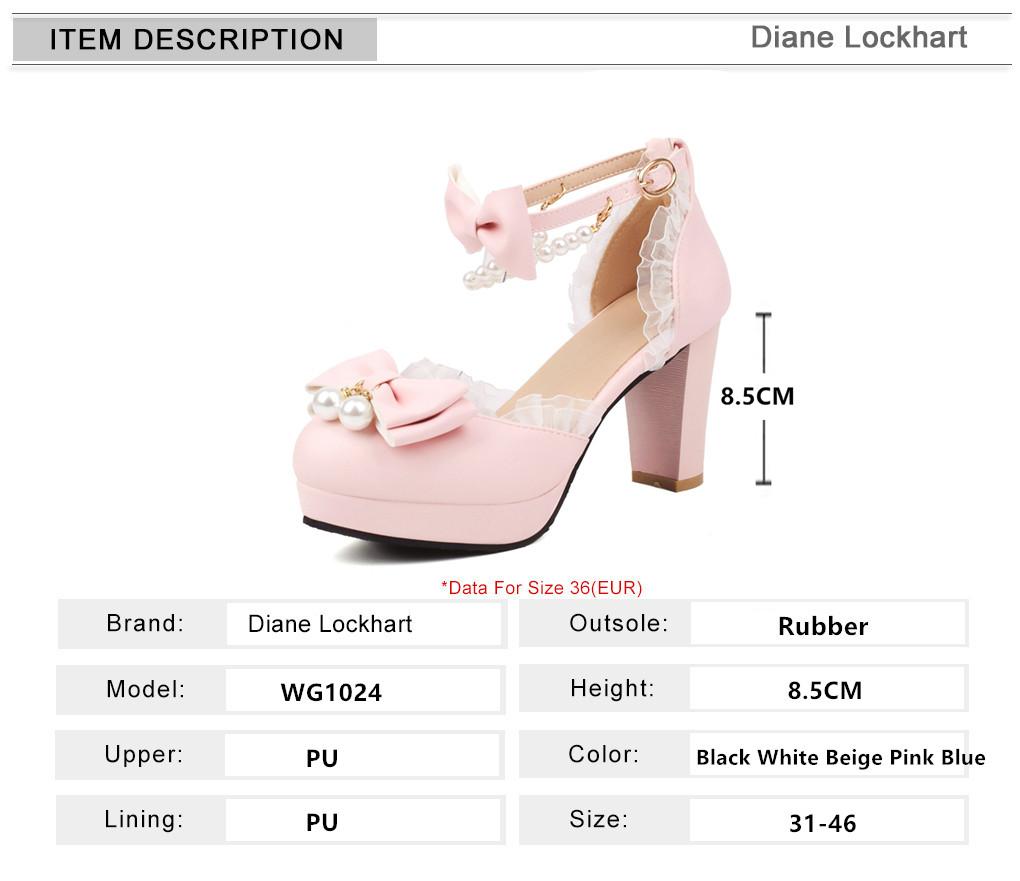 Fashion Spring Pearl Ankle Strap Women High Heels Mary Jane Pumps Party Wedding Cosplay White Pink Bow Princess High-heeled Lolita Shoes