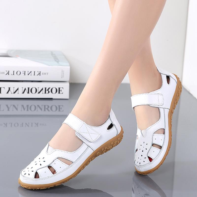 Fashion Sandals Summer Breathable Leather Slippers Women Fashion Non Slip Casual Roman Shoes Ladies Sandals White Shose