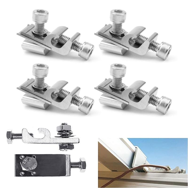 Pack of 4 Aluminum Solar Grounding Clamps with Adjustable Screws & strong Design Easy to Use for Photovoltaic Panel
