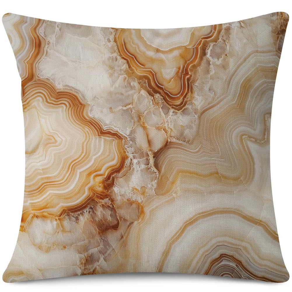 PC Marble Agate Pillow Cover Beige Brown Gem Texture Cushion Case Luxury Geometric Home Decor for Sofa Bedroom