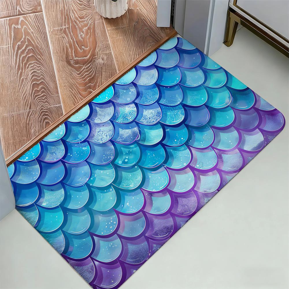 Fish Scales Pattern Floor Mat Cozy Flannel Soft Thick Non-Slip Mat For Living Room Bedroom Kitchen Decor Rugs