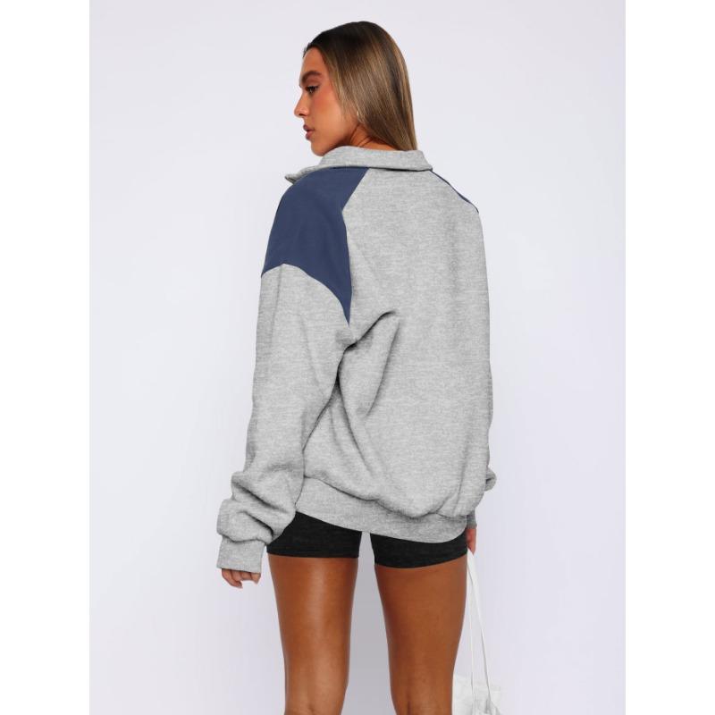 Женская свободная толстовка с воротником-поло на молнии для осени и зимы в ярких цветах