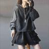 Autumn Retro Contrasting Hooded Washed Denim Sweatshirt Women Loose Versatile Sleeves Short