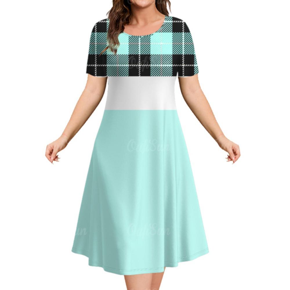 2025 Летние платья для женщин Лоскутный принт Короткий рукав Женская одежда Свободная юбка А-силуэта Элегантные и красивые женские платья