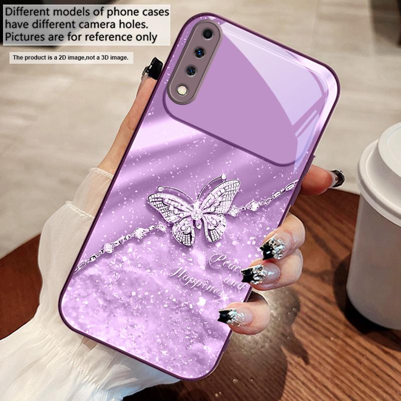 Элегантная синяя бабочка Для Samsung A73 72 71 A70 56 55 54 A53 52 51 50 42 A35 A34 33 32 31 26 25 24 23 22 30 стеклянный чехол для телефона