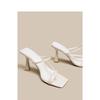 French Beautiful High-heeled Sandals Women's White One-word Strap High Heels Women's 2024 New Cool Slippers Women's Summer Wear