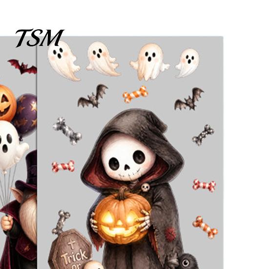 Easy Application Glass Ornaments 4Pcs Halloween Cartoon Window Clings, Pumpkin Ghost Scarecrow Stickers, Clings Removable Waterproof Decals