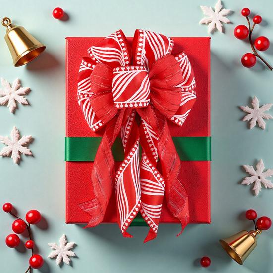 Yousheng Christmas Tree Topper Bow Striped Print Xmas Wreath Gift Bow Christmas Home Indoor Outdoor Decoration