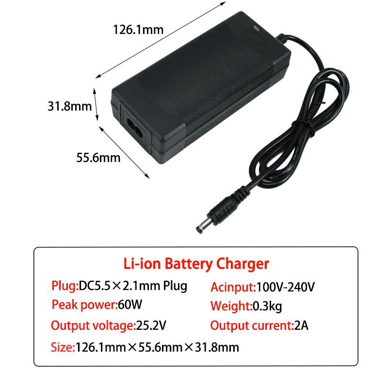 25.2V 2A Li-ion зарядное устройство для 6S 21.6V 22.2V 2A DC Полимерный литий-ионный аккумуляторный блок Зарядное устройство Высококачественный штекер DC5.5*2.1MM 100-240V