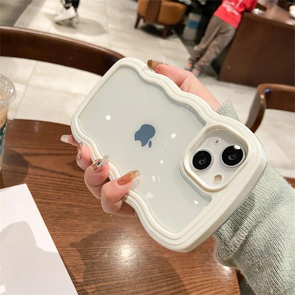 Модный милый прозрачный волнистый чехол для телефона iPhone 14, чехол для iPhone 11 12 13 14 Pro Max XR XS Max X 7 8 14 Plus, прозрачный чехол