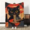 Black Cat Ramen Soft Flannel Blanket  Oversized Warm SkinFriendly Throw for Sofa Bed Office Travel  Winter Comfort
