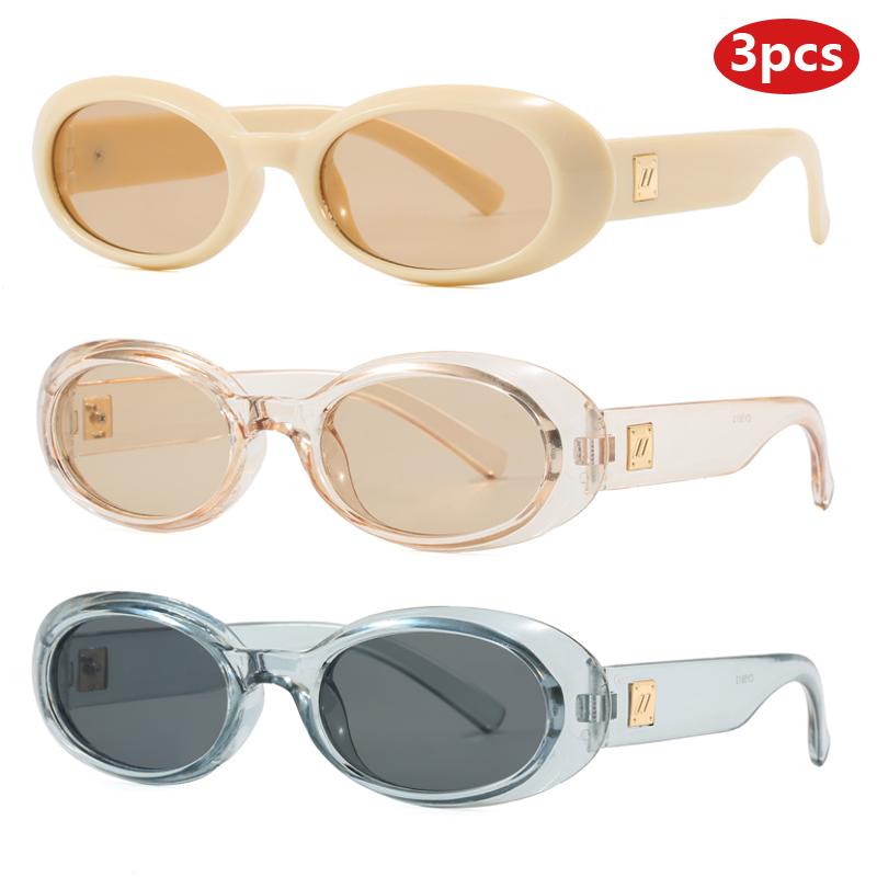 3Pcs Pack Retro Oval Sunglasses Women Classics Black Shades Uv400 Men Punk Brand Sun Glasses Outdoor Cycling Goggles Unisex