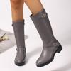Autumn New Arrival Woman Mid-Calf Boots Shoes 2025 Early Winter Trend Round Toe Low Heel Belt Buckle Knight Boots Plus Size 43