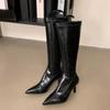 Осенью и зимой 2024 года на подиуме будут модные туфли с острым носком и тонким каблуком, леопардовый принт, но сапоги до колена, высокие сапоги, женские сапоги, высокие