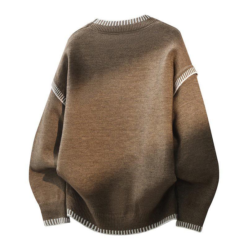 Mens Oversized Crew Neck Long Sleeve Knit Sweater With Jacquard Winter Warm Casual Top Teens