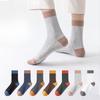 Autumn Men's All-cotton Mid-calf Socks, Double-needle Color-blocked Pure Cotton Anti-odor Business Long Calf Socks for Autumn and Winter