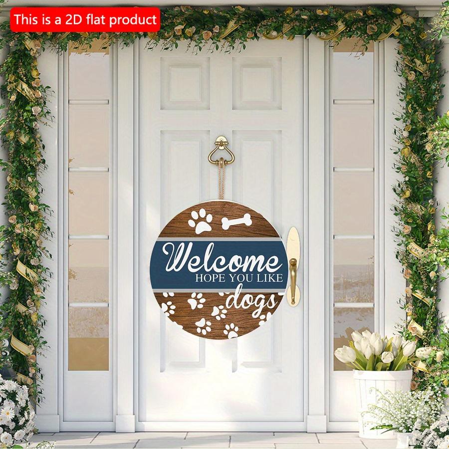 2D Flat 20*20cm 1pc Welcome Hope You Like Dogs Wooden Kennel Hanging Sign, , Dog Footprints&bones Patterns Gift for Friends Who Like Dogs, Applicable