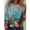 2025 New Floral 3d Print T-Shirt Casual Crew Neck Long Sleeve T-shirt Women's Clothing Fashion Casual Oversized Tops Tees Female