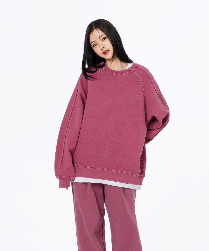 MOZMOZ Cutoff Raglan Terry Brushed Pigment Oversized Sweatshirt Pink