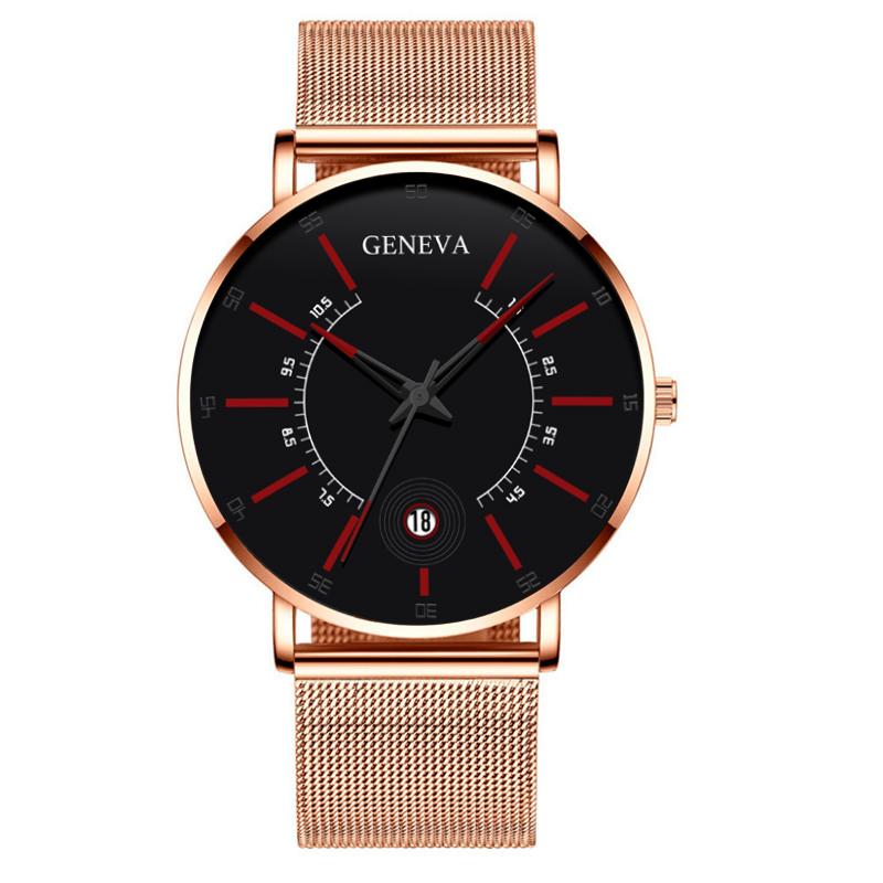 Geneva Mens Watches Balck Ultra Thin Stainless Steel Mesh Band Calendar Quartz Wristwatches Relogio Masculino reloj mujer