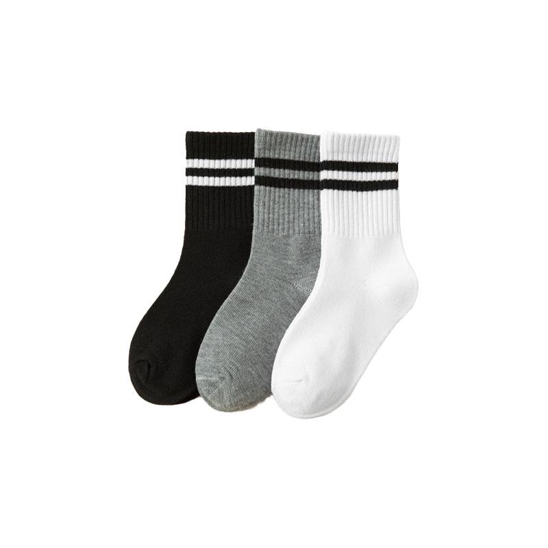 Striped College Style Kids' Mid-Tube Socks - Black, White, Gray for Spring & Autumn