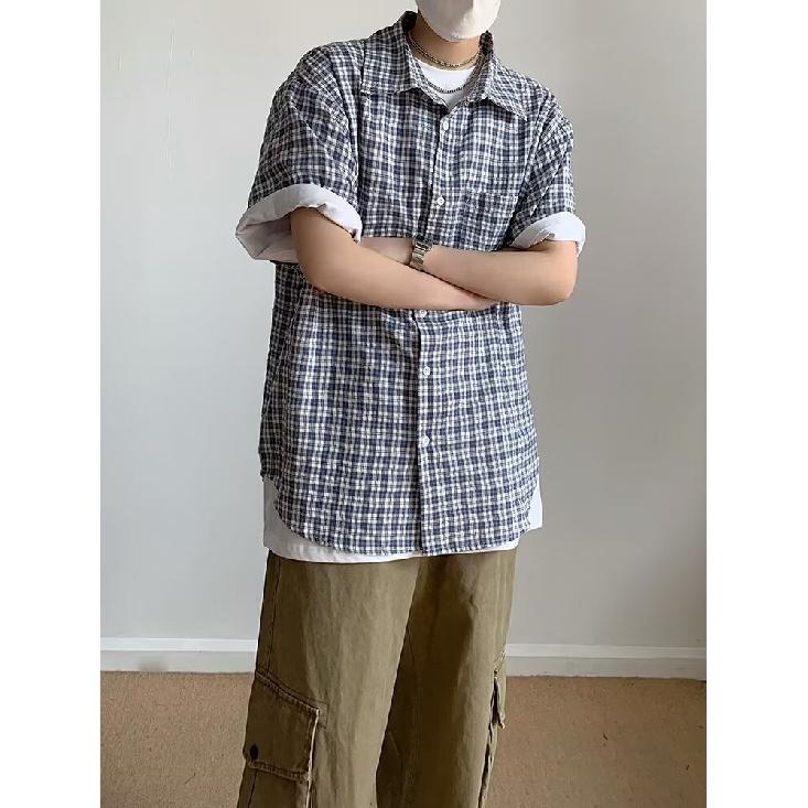 Летняя новая клетчатая рубашка мужская рубашка в стиле ретро с коротким рукавом в американском стиле японская рубашка куртка