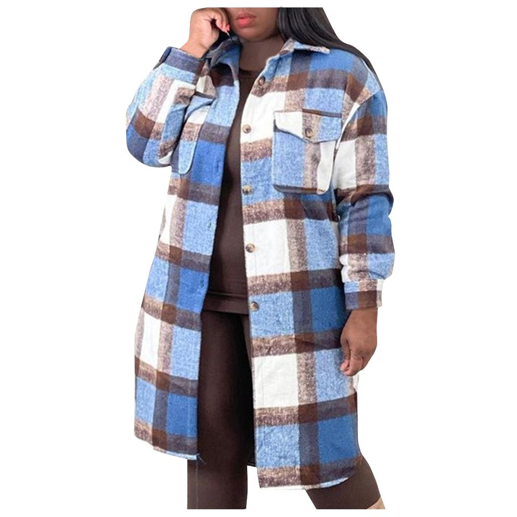 Женская мода клетчатая рубашка с лацканами клетчатое твидовое пальто с длинным рукавом