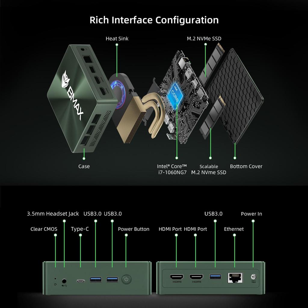 Мини-ПК BMAX B6 PLUS 12 ГБ ОЗУ + 512 ГБ SSD Процессор Intel Core i3-1000NG4 Графика Intel Iris Plus Windows 11