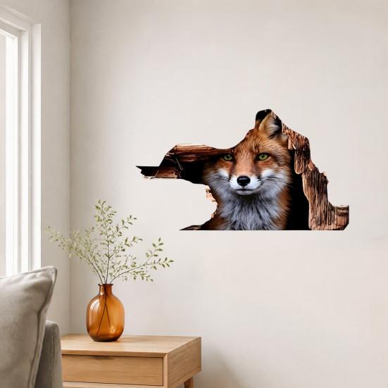 Настенные наклейки для детской комнаты, 3D наклейка-дырка с животными, Реалистичная мышь, енот, тигр, лиса в декоративных ПВХ наклейках, Смешные, съемные, отклеивающиеся