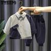 Children's Set Splicing Shirt Two Piece Set Spring Fashion Men's Clothing Spring and Autumn Fashion