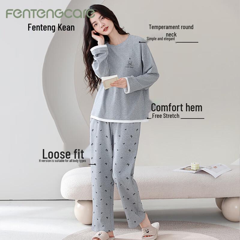 FentengCare Women's Pure Cotton Long-Sleeve Loungewear Set
