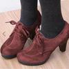 Mary Jane  Single Shoes Suede Round Head Thick Sole Thick Heel High Heel Front Lace-up Casual Shallow Mouth  Shoes High Heels