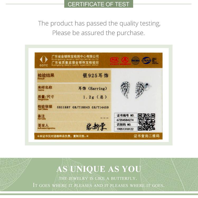 BAMOER стерлингового серебра 925 пробы, ослепительные винтажные серьги-гвоздики с крыльями для женщин, ювелирные украшения