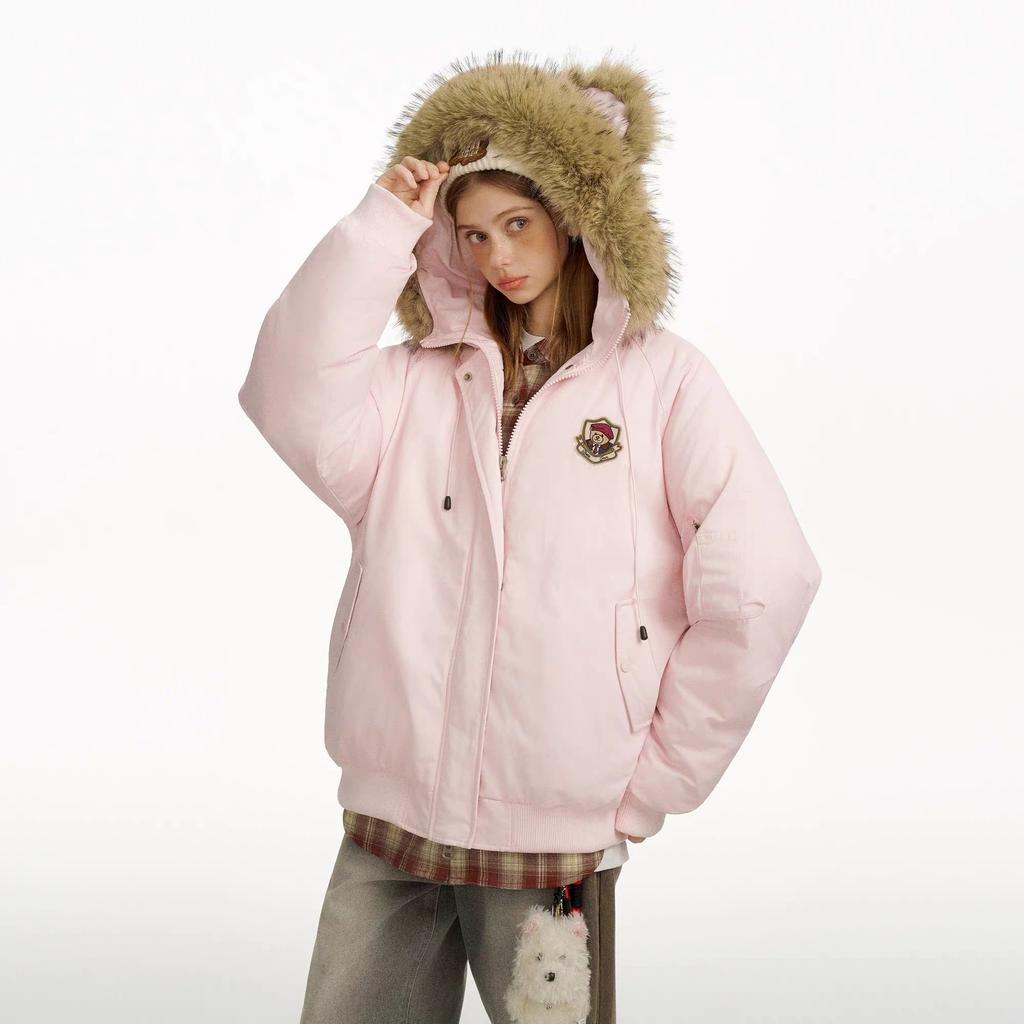 Hooded big fur collar cotton-padded clothes for men and women, couple jackets, thickened warm cotton-padded jackets, short tooling cotton-padded clot