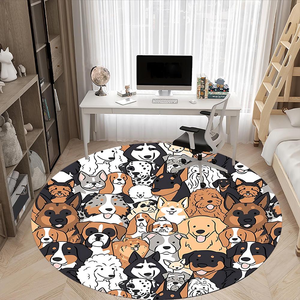 1pc Dogs Pets Office Round Area Rug, Indoor Mat Suitable For Office, Under Office Chairs Bedroom Living Room Home Decor, Room Deco