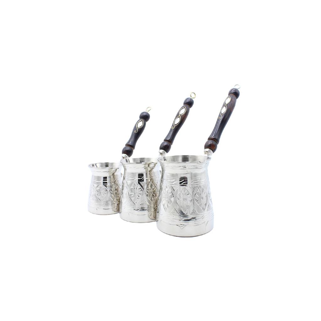 Газиантеп ручной работы с деревянной ручкой Медный кофейник Серебряный цвет 3 шт. Набор кофейников