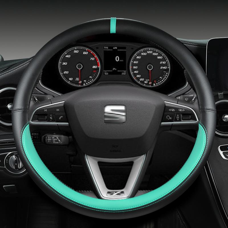 xkzh8 Microfiber Leather Car Steering Wheel Cover Non-Slip 38cm For Seat Tarraco Arona Ateca Ibiza Toledo Mii Leon Arosa Exeo ST FR