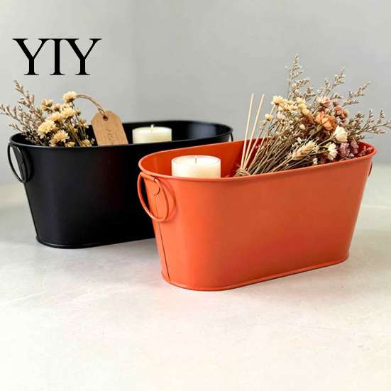 Decorative Garden Flower Pot Metal Ice Buckets for Parties, Portable Beverage Tub with Handles, Large Rustic Patio Succulents Planter Capacity Storage