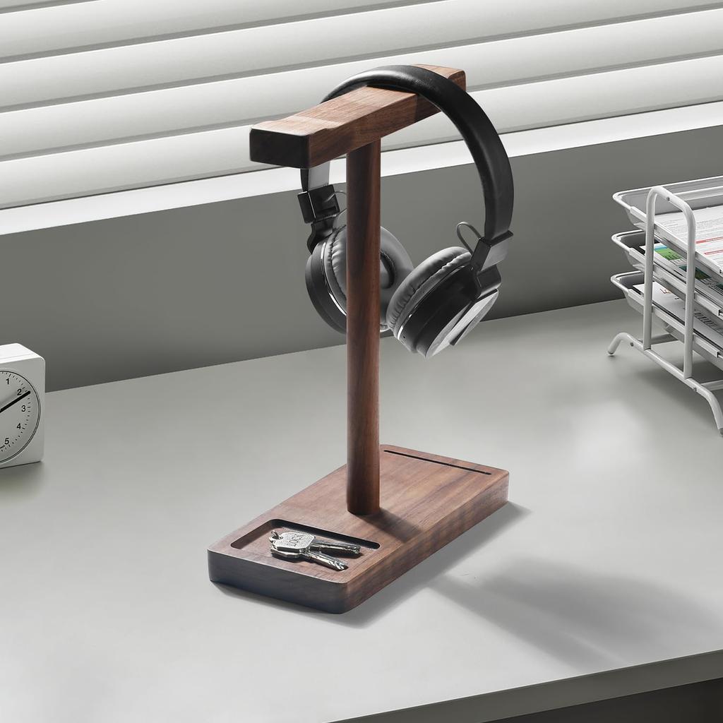 Headphone headphone earphone walnut stand, desktop, headset, stand, stand, wooden,