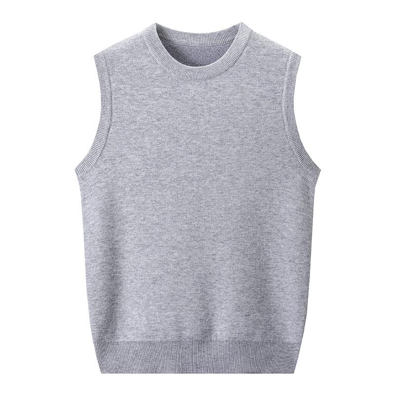 Spring, Autumn and Winter Men's Sleeveless Wool Solid Color Vest Middle-aged Loose Dad Men's Bottom Shirt Top