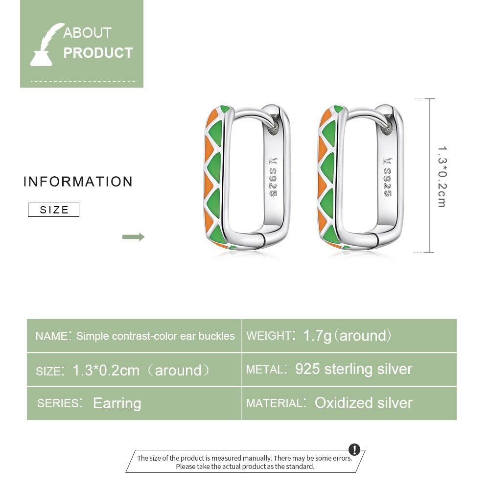 BAMOER 925 Sterling Silver Original Simple Contrast-Color Ear Buckles Violet Sterling Silver Earrings for Women Fine Jewelry