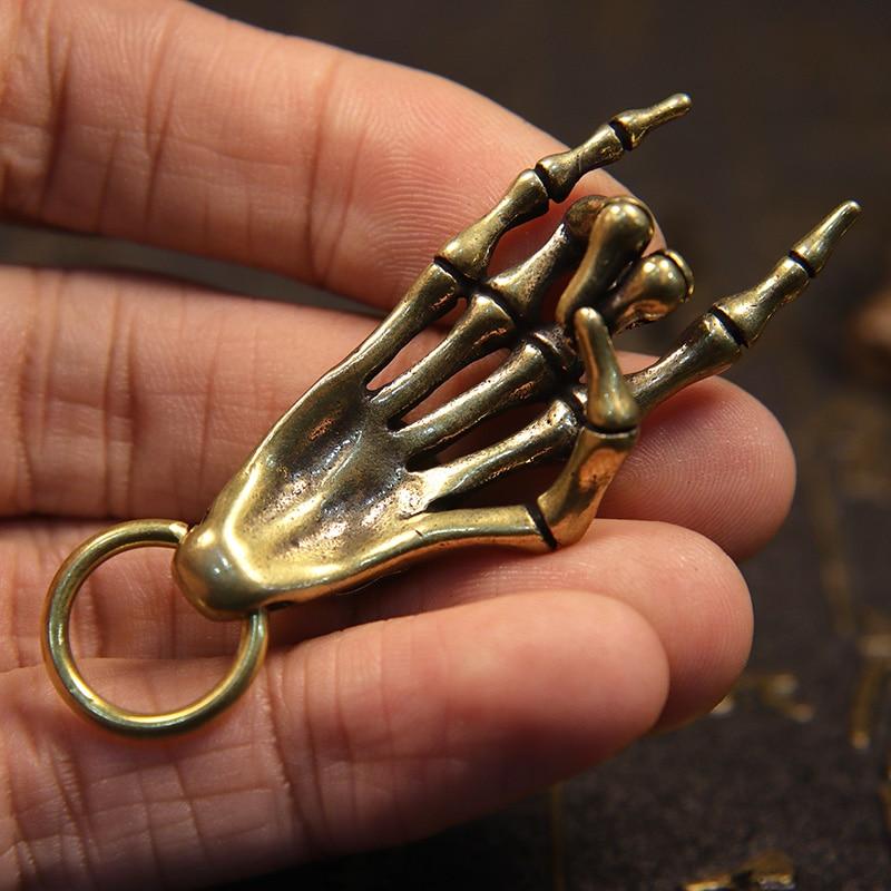 Мини-креативный латунный череп, ручная статуя, DIY брелок, ожерелье, сумка, подвеска, винтажное украшение из чистой меди, орнамент, забавная игрушка в подарок