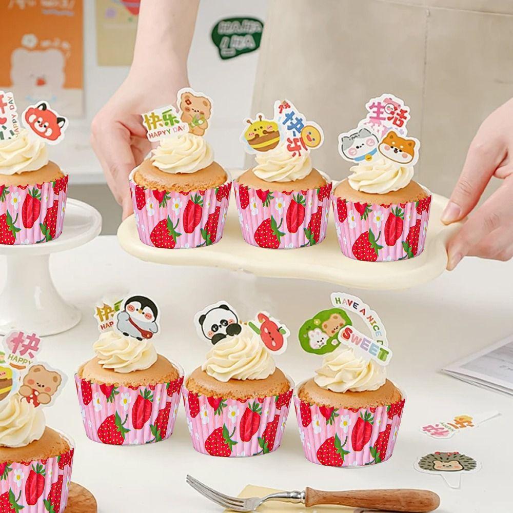 300PCS Summer Fruit Theme Strawberry Cupcake Liners Pink Strawberry Cup  Decor
