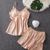 Women's Silk Five-Piece Pajama Set: Spring/Autumn Nightdress & Robe with Chest Pad